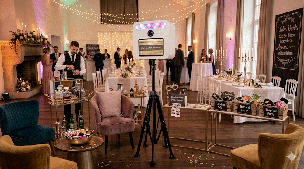 Fotobox in einer festlich geschmückten Hochzeitslocation